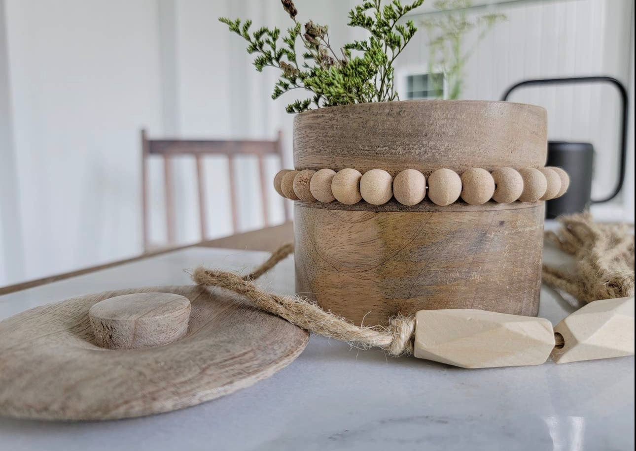 Mango Wood Beaded Canister